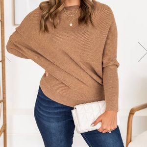 Pink Lily Off the Shoulder Brown Sweater M